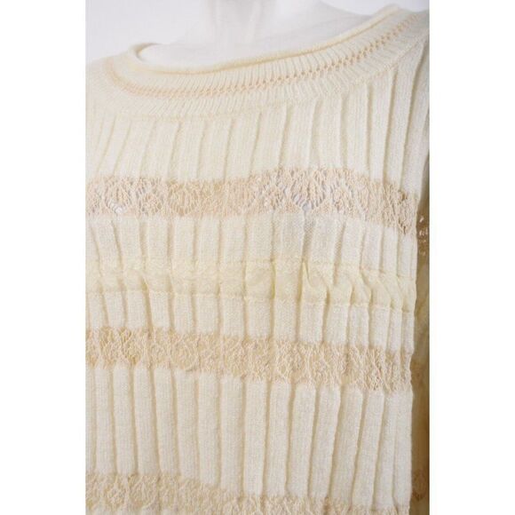 Zara Womens Combination Pointelle Sweater Lace L Off-White Ecru 4331/130 NWT - Picture 4 of 6